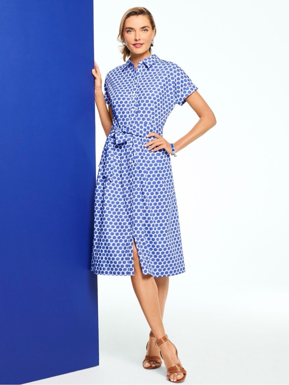 Talbots Blue Polka Dot Shirt Midi Dress